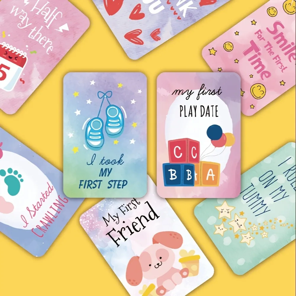 

50pcs Milestone Cards Set With 18 Stickers | Matte Anti-Glare Photography Backgrounds For Newborns | Shower Gift