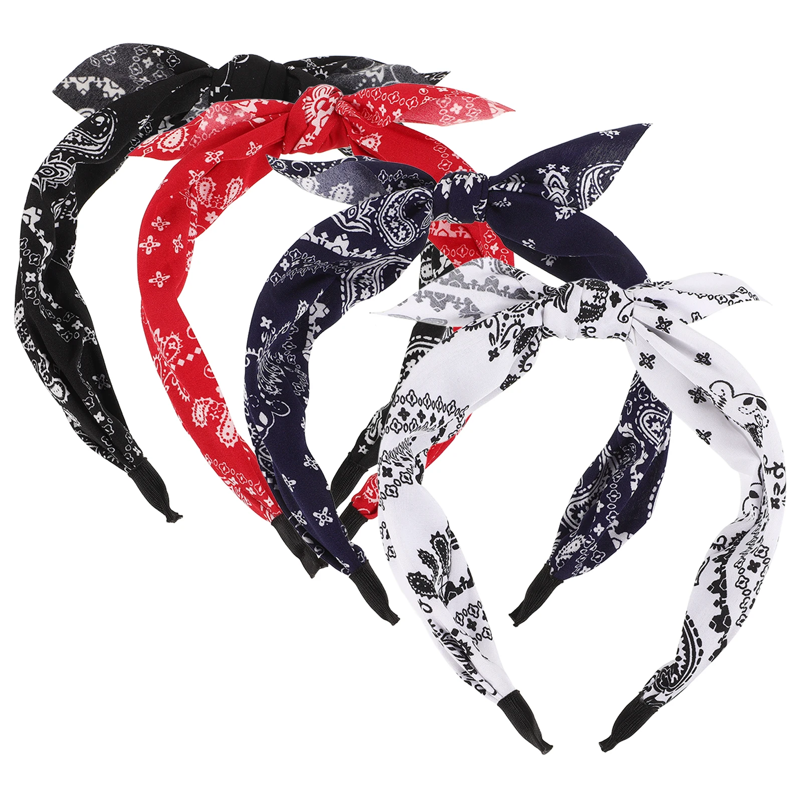 

4 Pcs Retro Flower Headbands Comfortable Elastic Fabric Wide Edge Hair Accessories for Women Short Hair Bandana Style