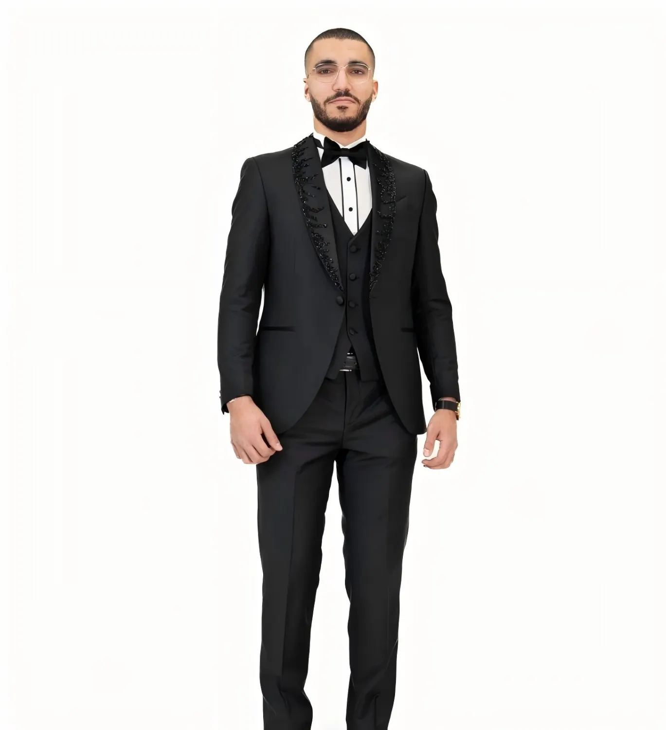 Elegante High Quality Men's Slim Fit 2 Piece Suit with Beaded Crystals One Button Design for Wedding Groom Business Customized F