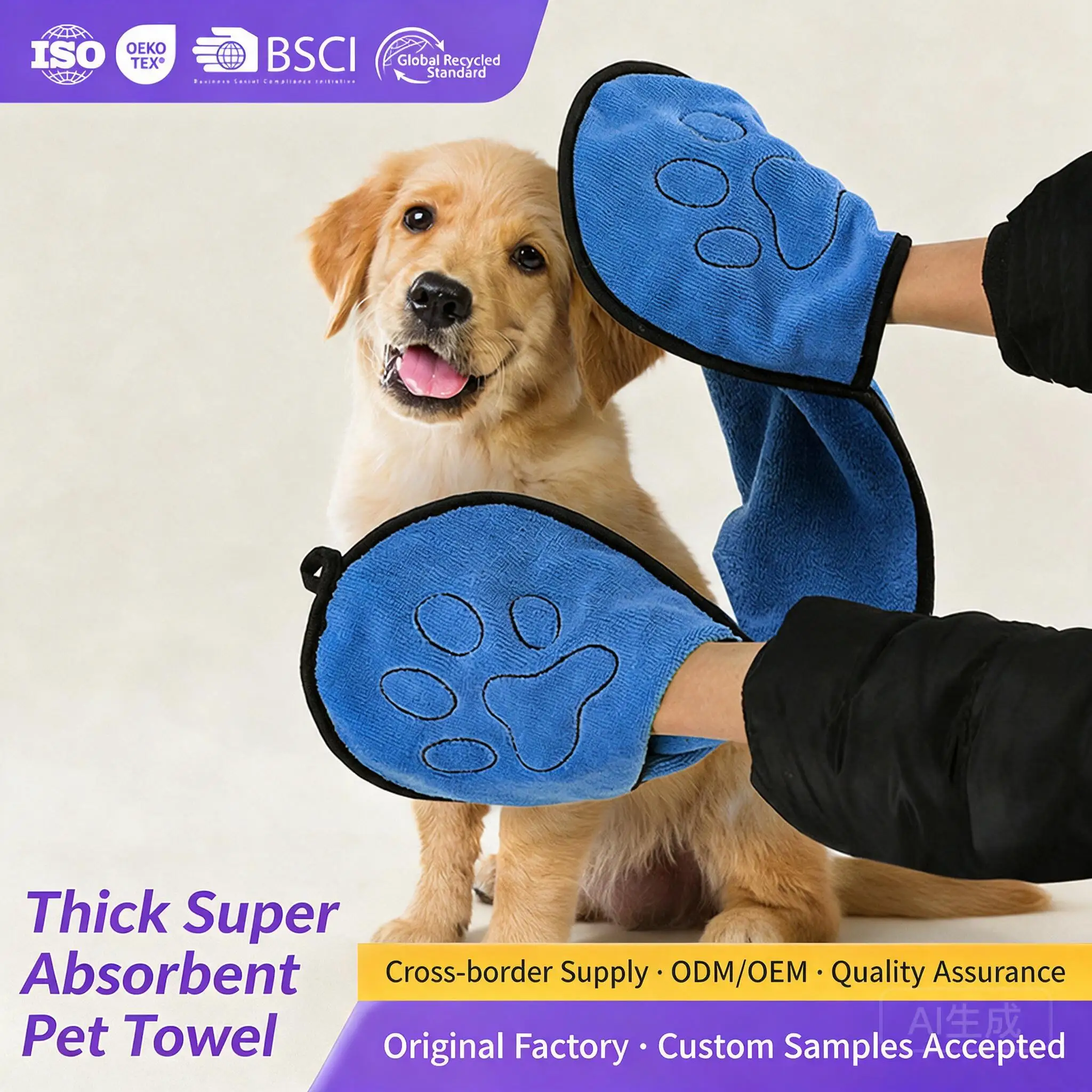 Ultra Absorbent Thickened Microfiber Quick Dry Pet Bath Towel Gloves For Dogs Cats Soft Fur Cleaning Grooming After Shower Use