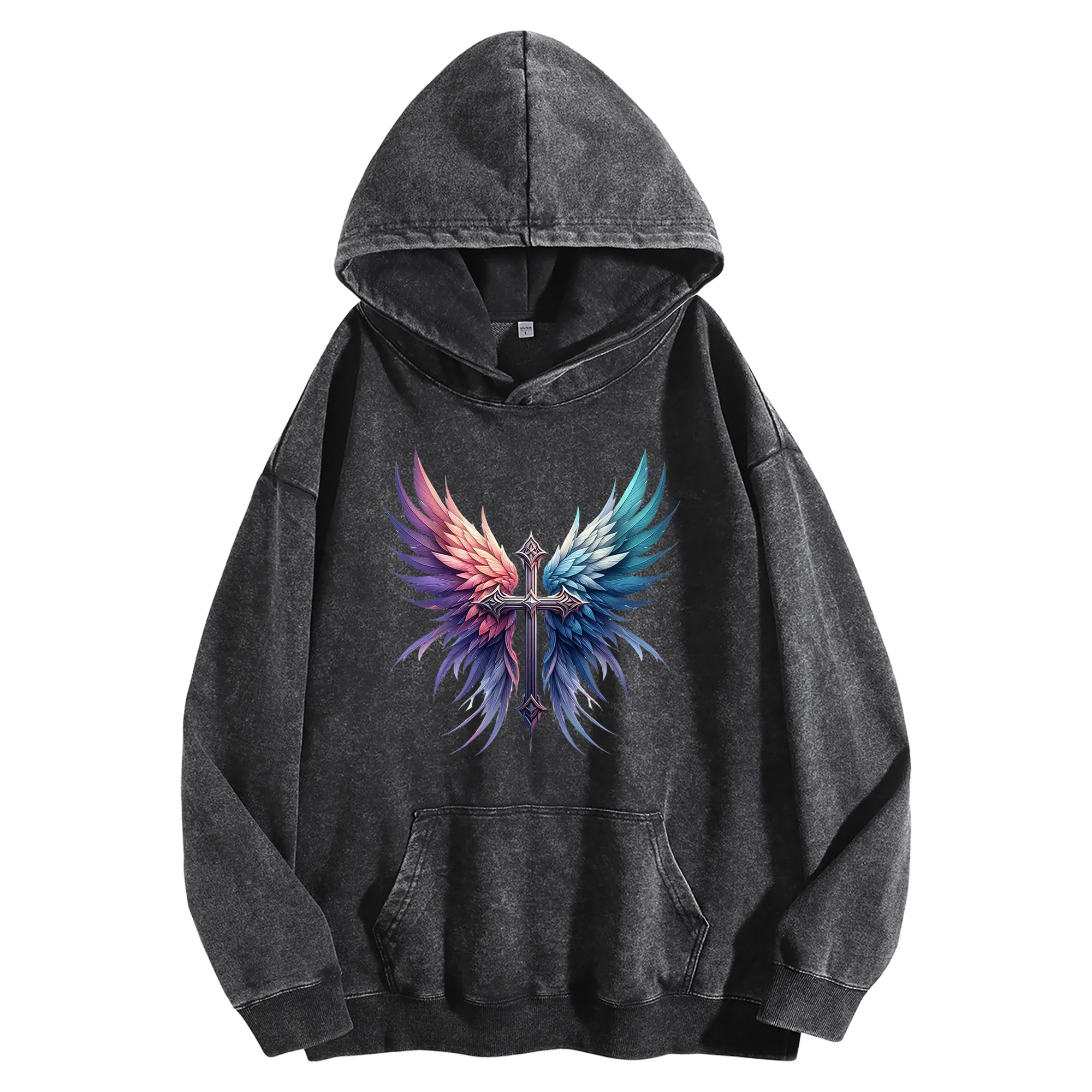 أجنحة العرافة 400G خمر غسلها هوديي للجنسين المتضخم الشارع الشهير البلوز الخريف/الشتاء عيد الميلاد السنة الجديدة الطبعة