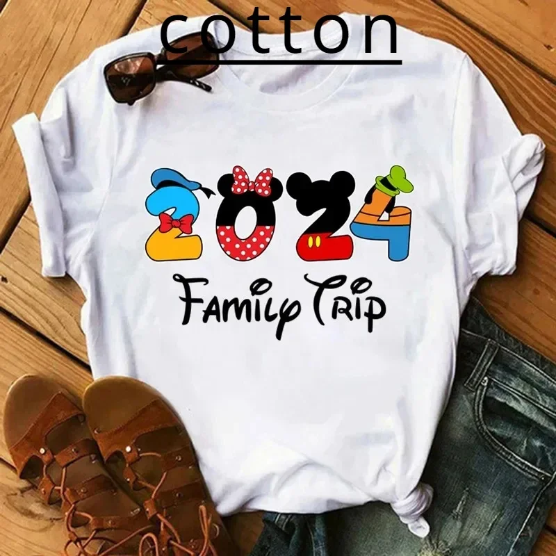 Summer Disney Trip 2024 Fashion Kid T-Shirt Funny Mickey Minnie Cotton Tshirt Disneyland Vacation Girl Tees Top Children Clothes