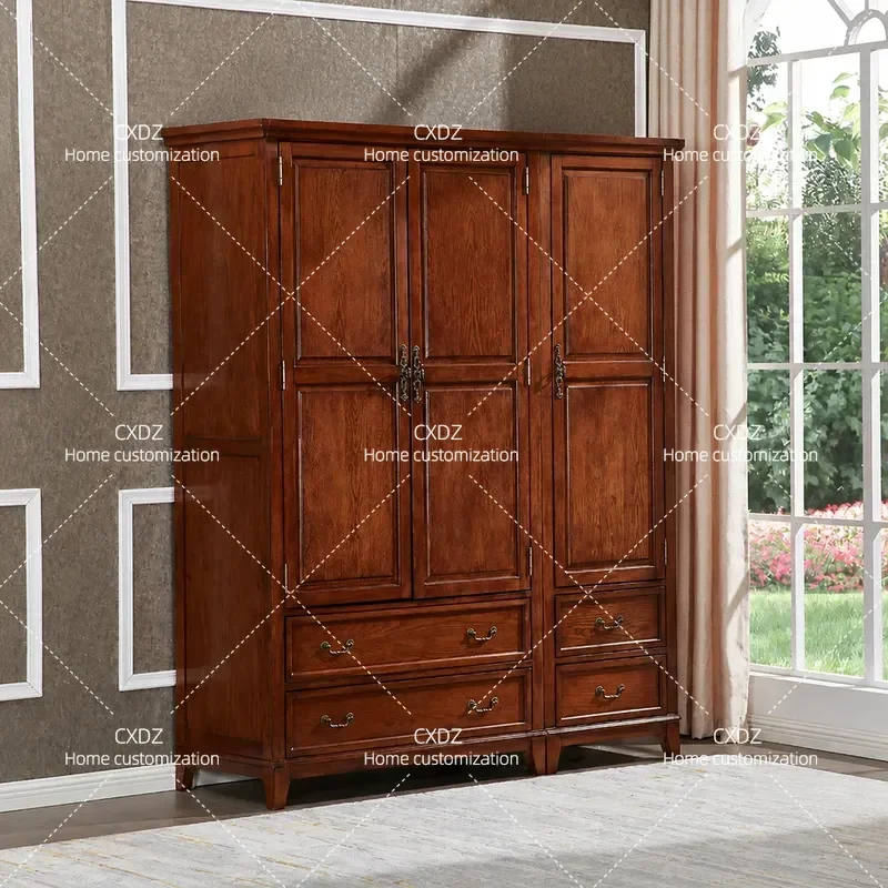 All Solid Wood Wardrobe Bedroom Single Double Door Combination Simple Small Closet European Style Home Master Bedroom Locker