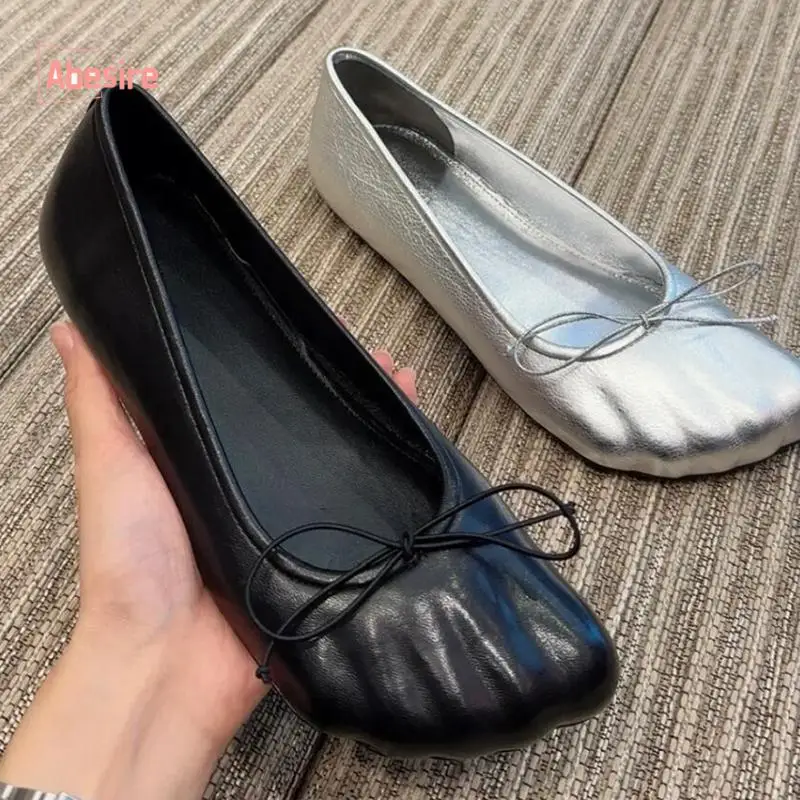 Zapatos de Ballet de cuero genuino para mujer, zapatillas de Ballet de cinco dedos con diseño de lazo, suela suave y cómoda, sin cordones