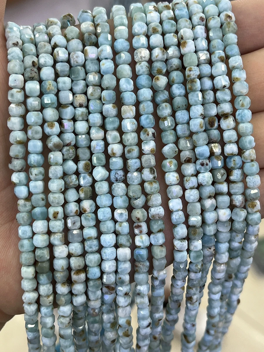 

Natural Larimar Stone Sugar Cube Beads Sea Grain Stone Faceted Loose Spacer For Jewelry Making DIY Necklace Bracelet 15'' 4mm