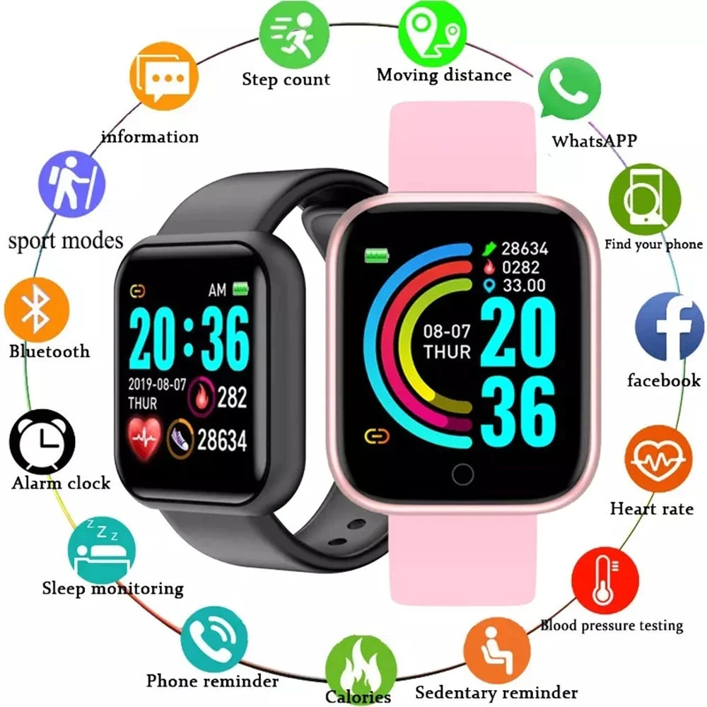 D20 Sports Smart Watches Men Women Bluetooth Heart Rate Fitness Bracelet Fashion Waterproof Men's Wristwatch for Android IOS