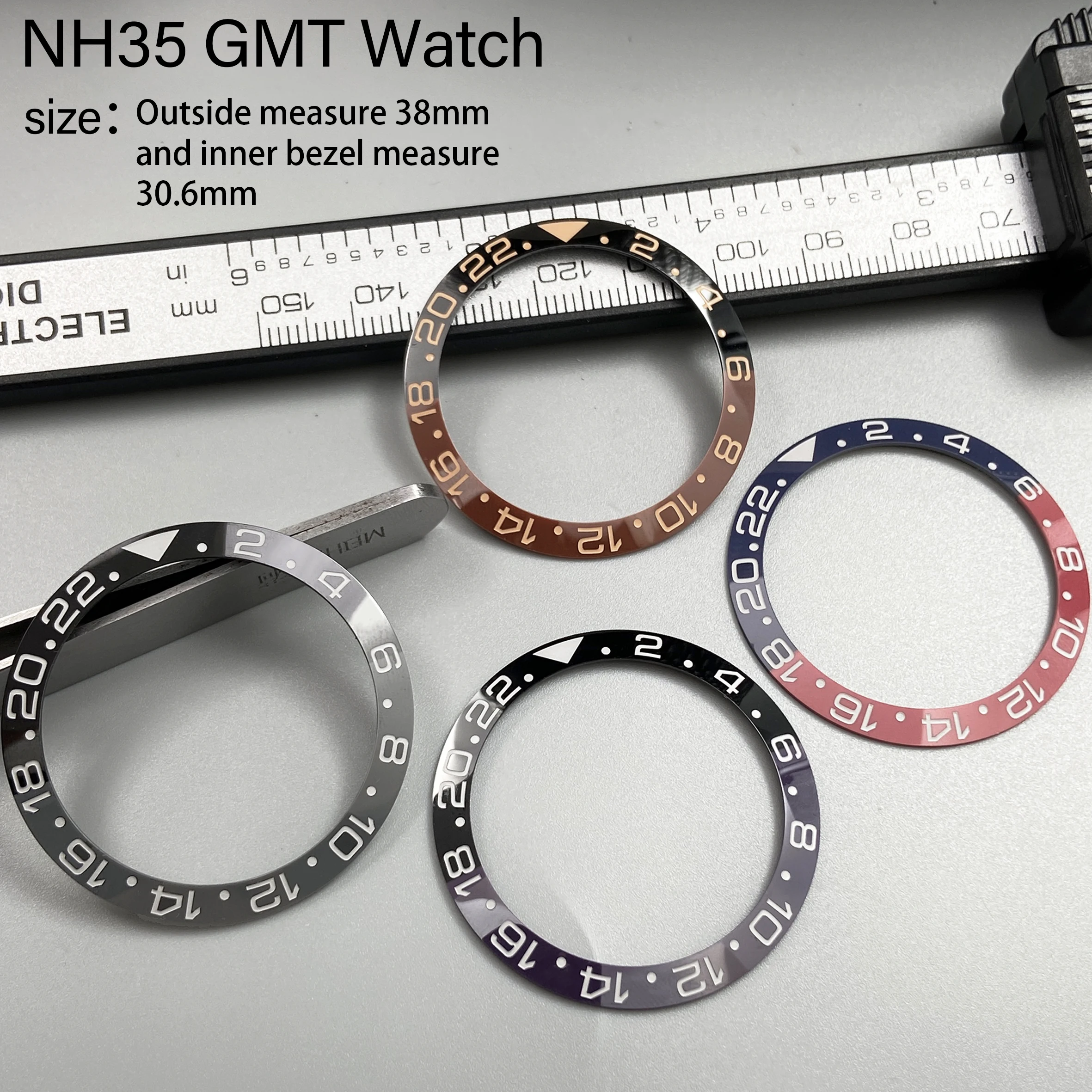 High Quality GMT Watch Bezel 38mm*30.6mm NH35 Red Blue Ceramic Bezel Suitable For NH35 NH34 Diving Men Watch Part Accessories