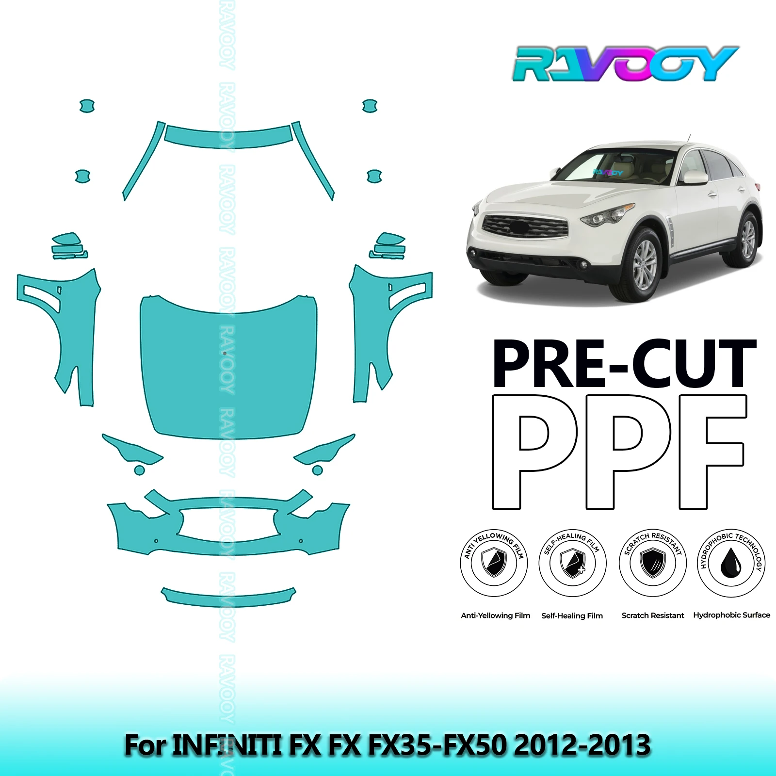 8.5Mil Front Kit Precut Paint Protection Film PPF Clear Bra For INFINITI FX FX FX35-FX50 2012-2013