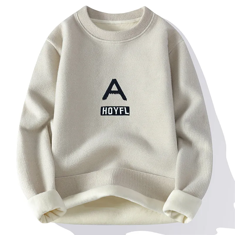 

plus Size Men's Casual Knitted Sweater Fce Lined 2025 Winter Faion Ci Sle Zipper Closure Soft Polyester Long Sve ...