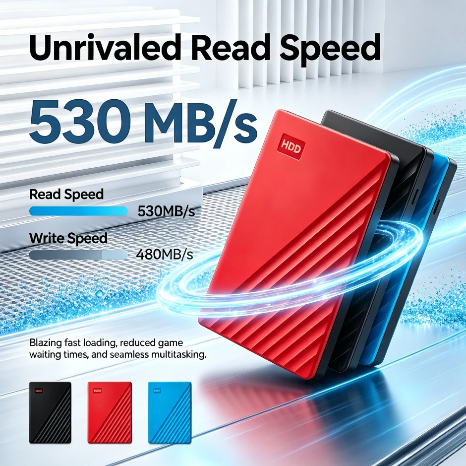 100%Original NEW RED/BLUE/Black Portable External Hard Drive USB 3.0 Encrypted Storage Disk 1TB 2TB High Speed for PC Laptop
