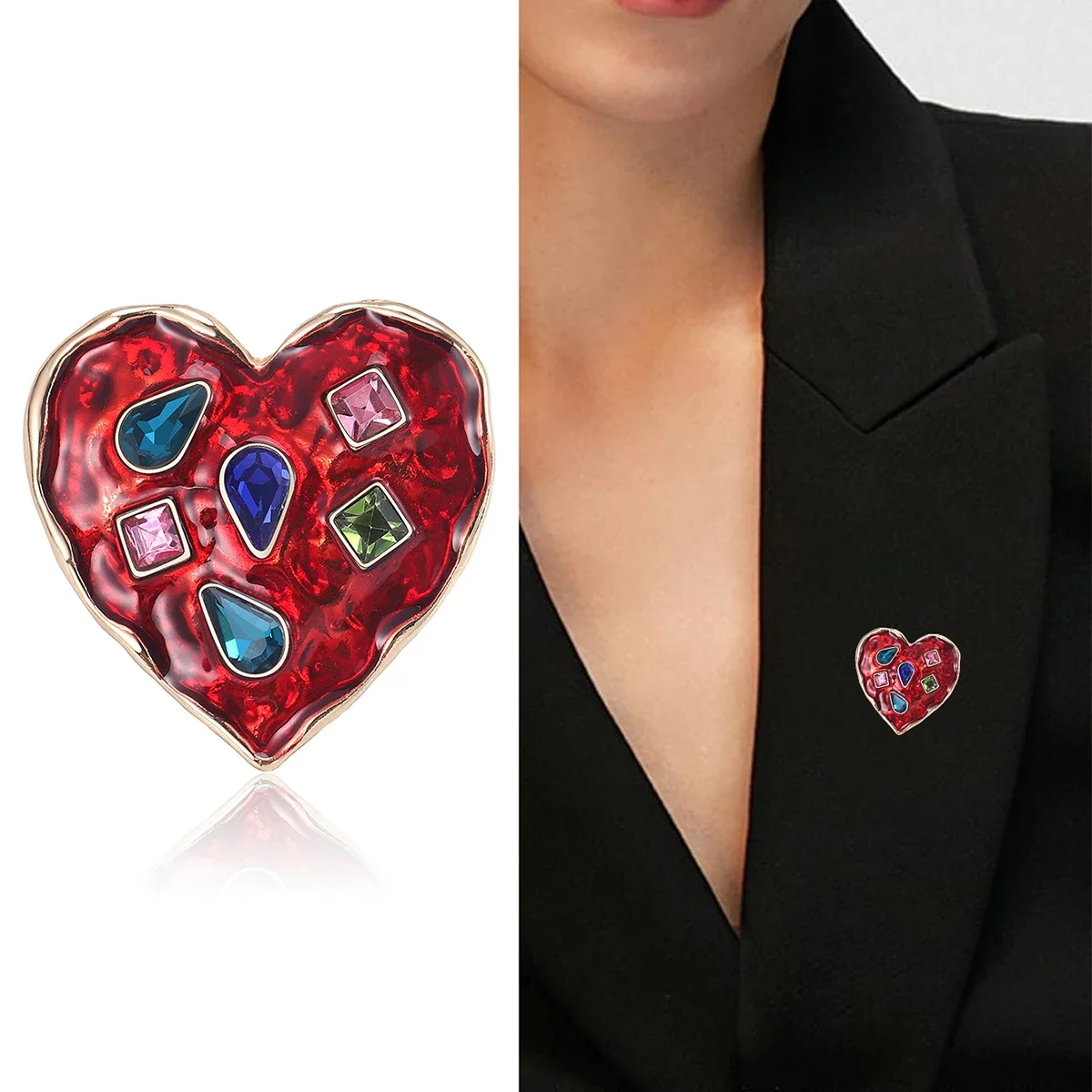 Broches románticos de corazón esmaltados para el Día de San Valentín para mujer, alfileres de amor de cristal Unisex, regalos para amigos y fiestas de oficina, accesorios de joyería