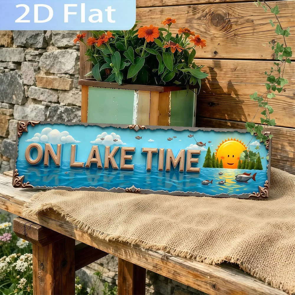 2D Flat - Decoração de Parede em um Design Vintage com Texto e Arte com Tema de Lago - 1 unidade, Medindo