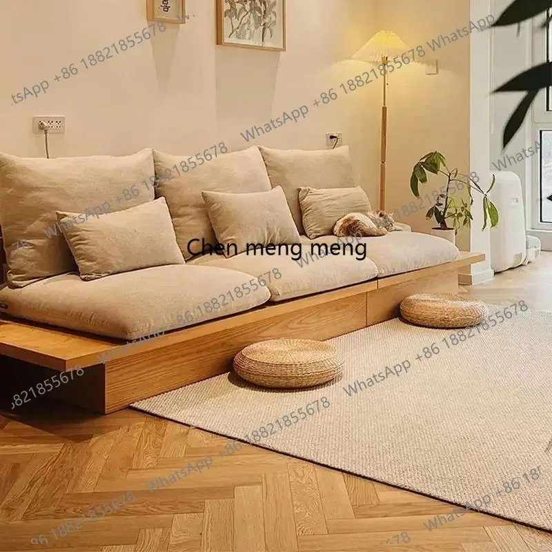 

E136 Japanese Style Sofa with Solid Wood Frame, Minimalist Storage, Small Unit Size, Three Person Platform, Living Room