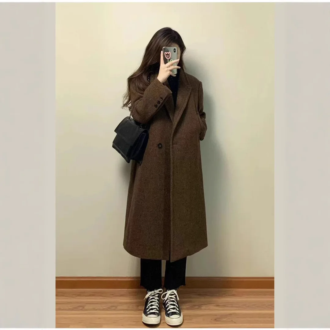 

Женское утолщенное шерстяное пальто, горячая распродажа сезона, новая осенне-зимняя модная шерстяная куртка в корейском стиле небольшого размера средней длины