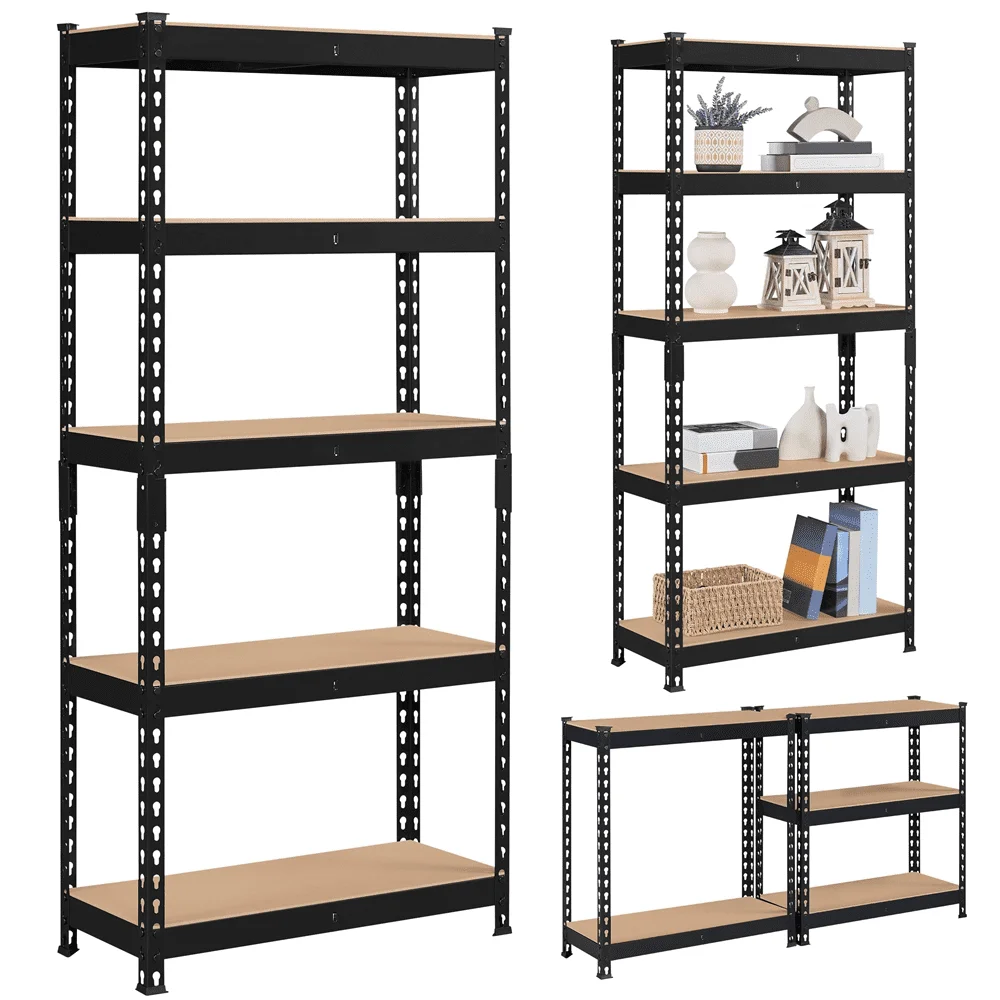 5-Shelf Boltless & Adjustable Steel Storage Shelf Unit, Black, Holds up to 330 lb Per Shelf, 3 Pack Black