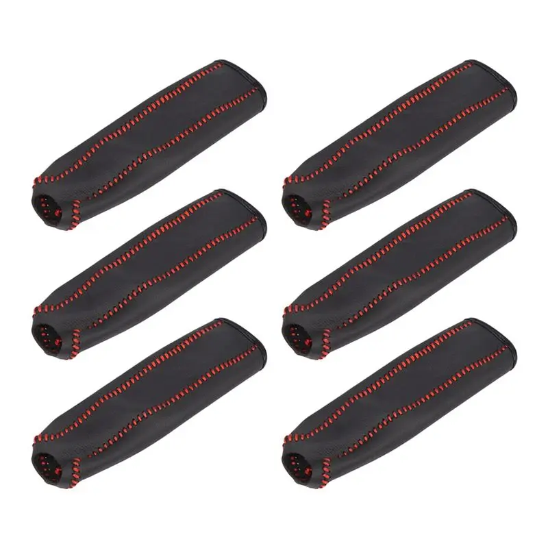 

6X Leather Hand Brake Cover Protective Sleeve For Honda / Accord / Civic 8, Black + Red Line