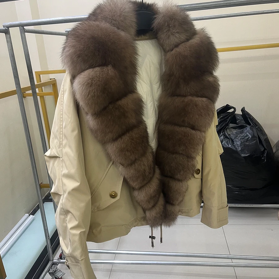 Frauen Winter echte Gänse feder Mantel mit Fuchs Fell kurze natürliche Fuchs Fell Puffer Mantel Luxus Neuankömmling