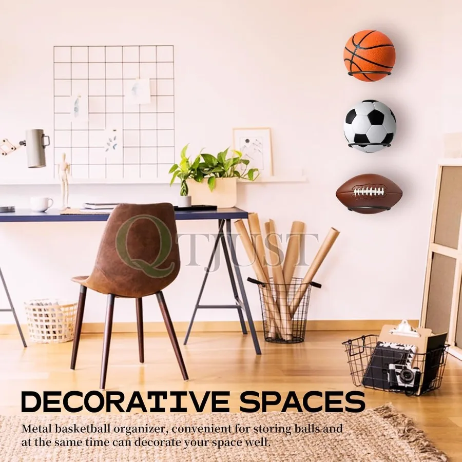 Настенный дисплей для хранения мячей, универсальная стойка для мячей, металлическая черная стойка, держатель, экономия места для баскетбола, футбола, волейбола So