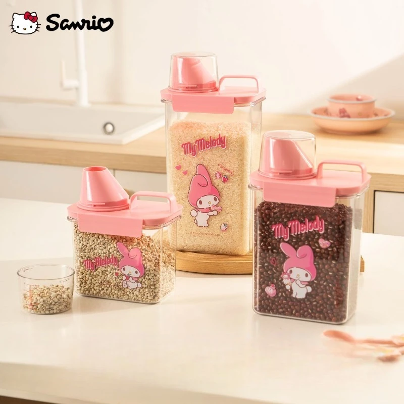 Sanrio New Hello Kitty My Melody Kawaii Anime Cartoon Sealed Jar Kitchen Whole Grains Household Use Rice Bucket Clean Hygiene