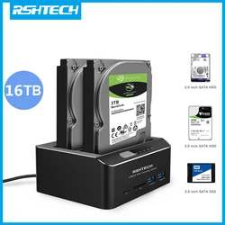 RSHTECH HDD Docking Station USB 3.0 to SATA 2.5/3.5 Inch SSD Disk HDD Dock Dual Bay External Hard Drive Enclosure Offline Clone