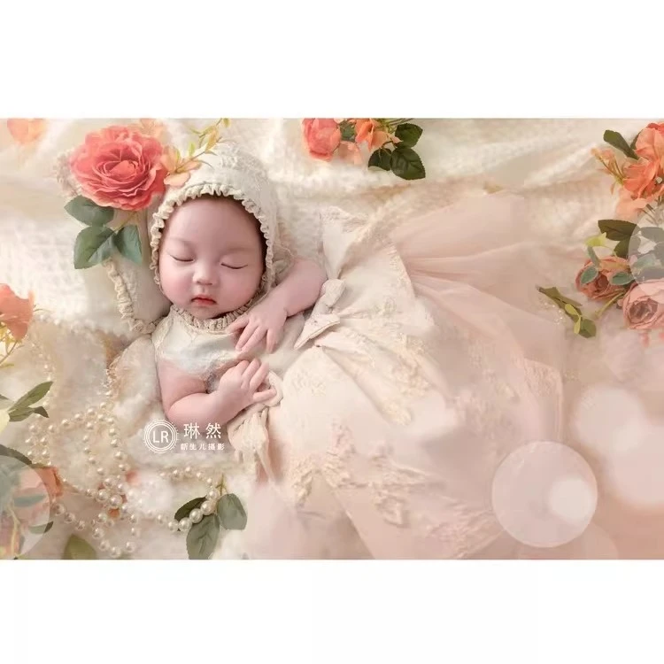 

Реквизит для фотосъемки новорожденных: винтажный комплект в придворном стиле, платье, шляпка, подушка, цветочные украшения, аксессуары для студийной фотосессии