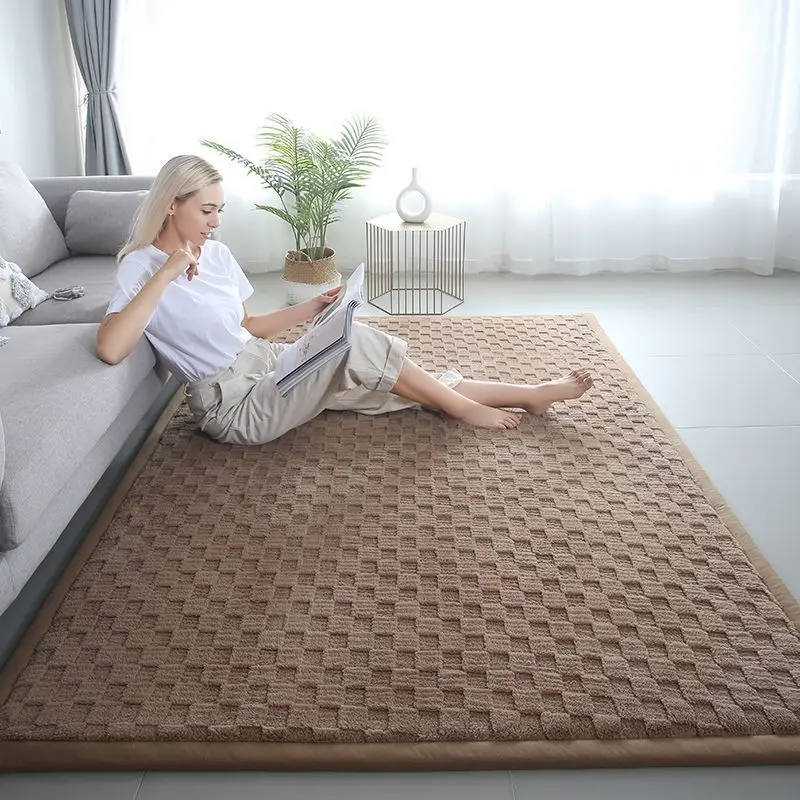 2cm Extra Thick Bedside Carpet Thicken Short Hair Bedroom Tatami Carpet Soft Comfortable Living Room Carpet Plaid Area Rug Home