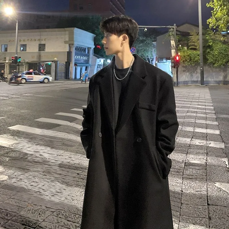 

Пальто из шерстяной смеси в корейском стиле для мужчин: популярная, дышащая, водонепроницаемая, эстетичная, приятная к коже, теплая и стильная модель для колледжа и активного отдыха