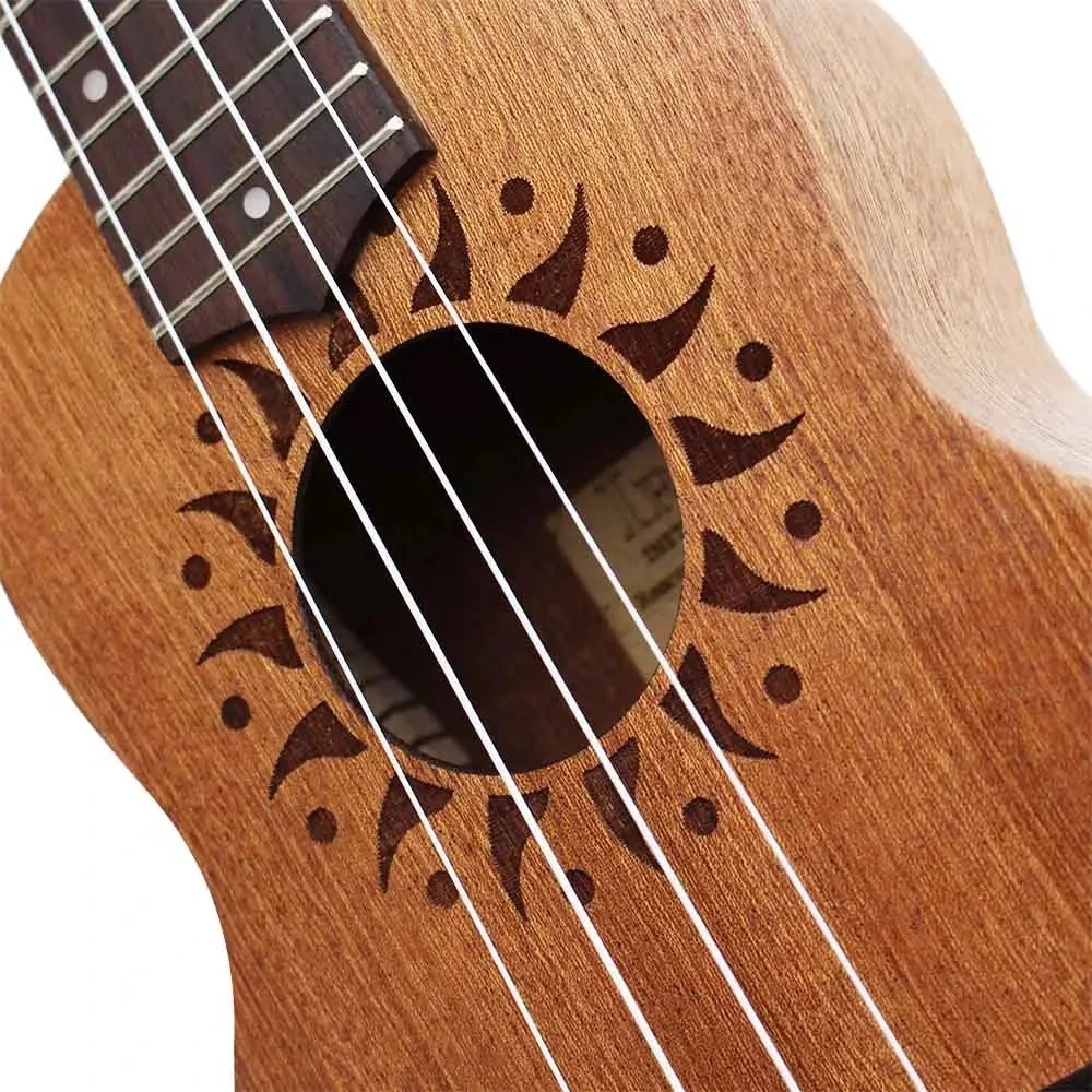 

21 Inch Ukulele Hawaiian Guitar Sapele Guitarra Sun Flower Ukulele 4 Strings Ukulele with Tuner Strap Capo Strings Accessories