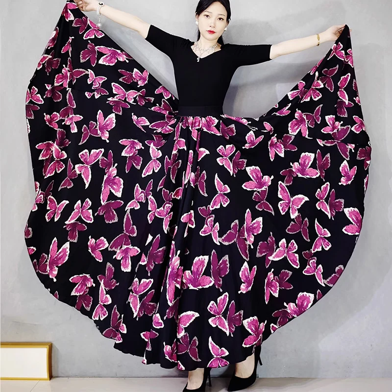 2024 Summer Elegant Long Skirt with Pink Floral Patterns , Skirts Womens , Female Skirt , Women\'s flowy skirtLong Skirt Summer