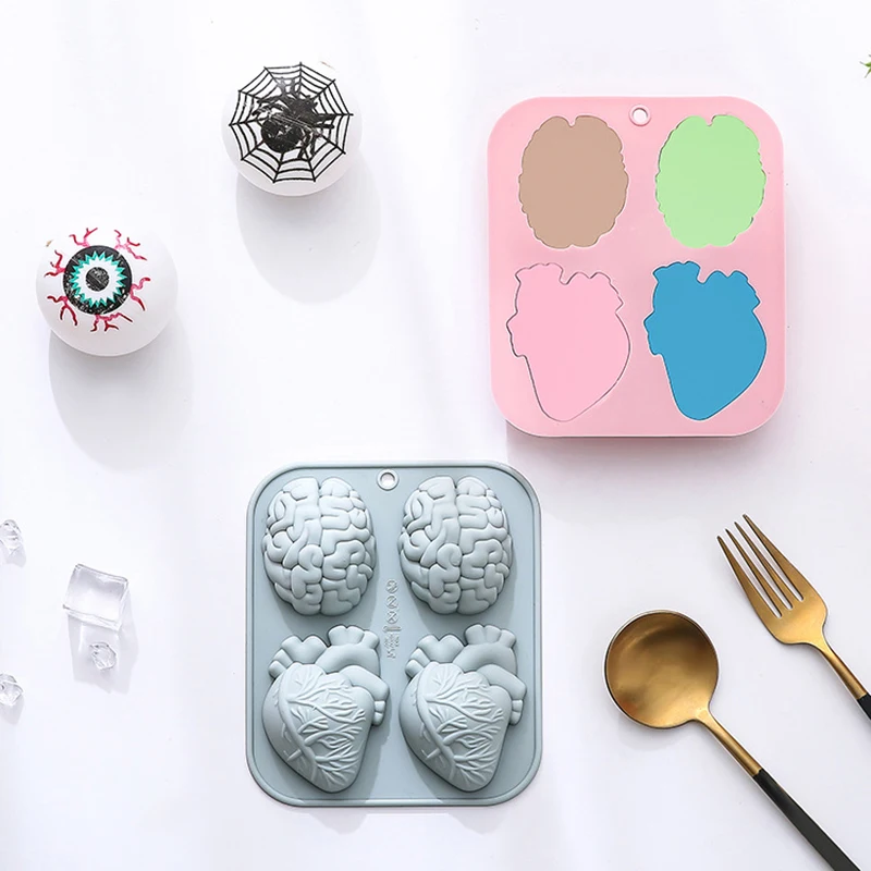 1Pc Blue Pink Brain Heart Silicone Mold Food Grade Brain Fondant Molds Silicone Molds For DIY Baking Cake Bakeware