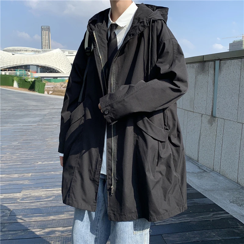 

Fashionable Casual Men's Hooded Workwear Style Jacket Mid-Length Outdoor Loose Fit Coat Youthful Popular Standard Size