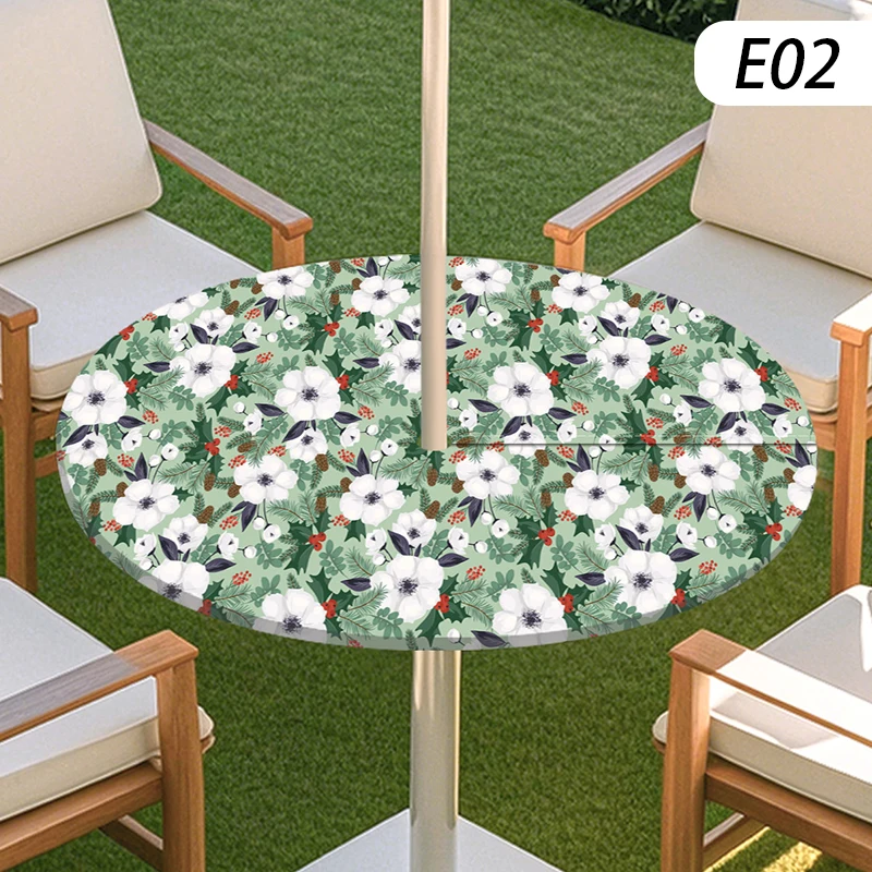 Image 7: Housse de table ronde pour parasol d'extérieur, nappe élastique ajustée, imperméable, pour pique-nique, camping, cour