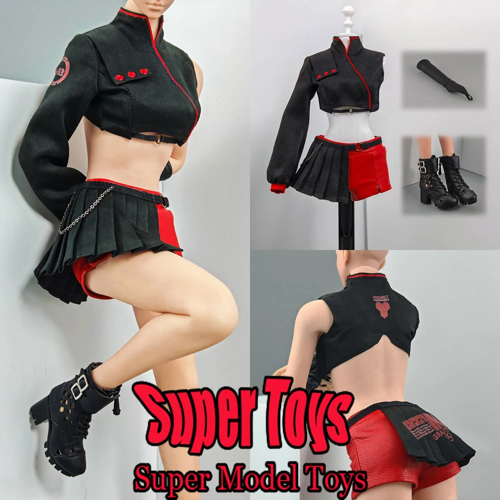 

SPARKS TOYS SPA-003 1/6 Scale Female Soldier Clothes Fashion Slim Short Top Red Leather Shorts Fit 12'' Action Figure Doll