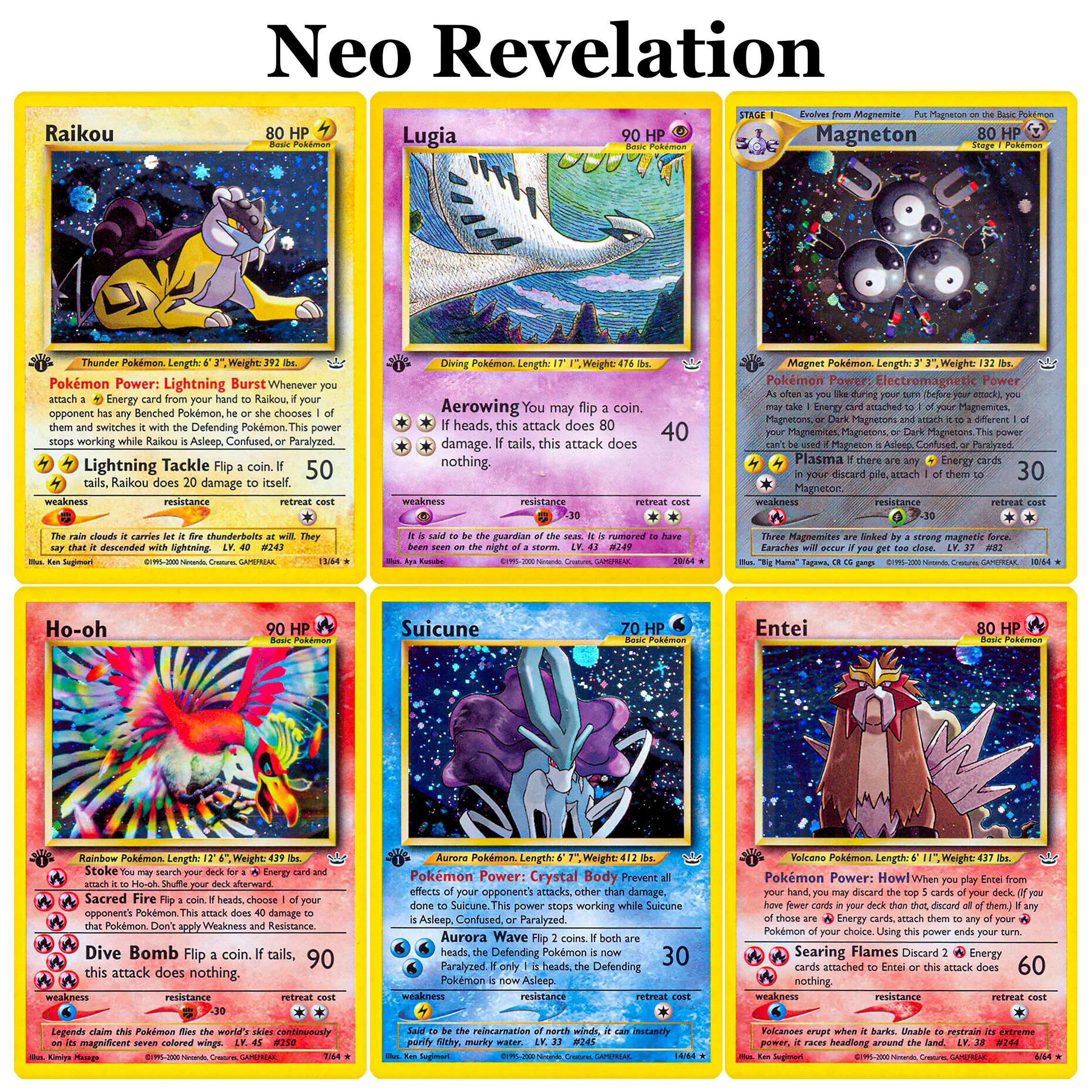 Neo Revelation Foil Set PKM Card Entei Ho-oh Houndoom Raikou Suicune Pokemon PTCG لعبة بطاقات الوكيل
