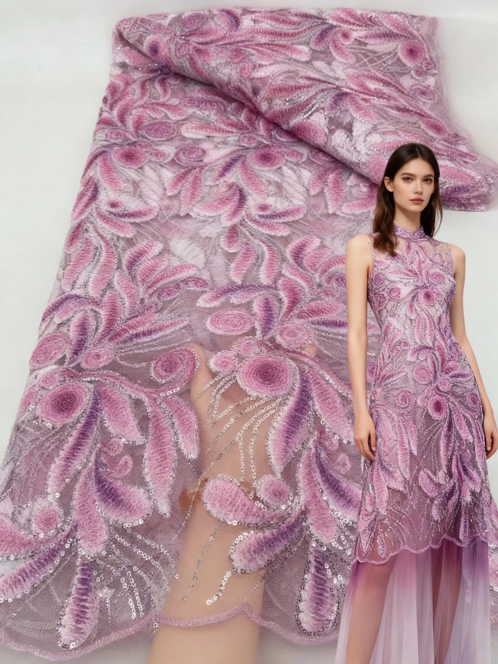 

Luxury Sequins Lace African 2025 High Quality Lace 5 Yards Sequins Fabric Nigerian French Fabric For Evening Party Dress Women