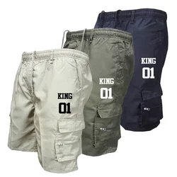 Men Loose Beach Shorts King 01 Print Summer Cargo Shorts Casual Hiking Shorts Overalls Male Bottoms Drawstring Trousers