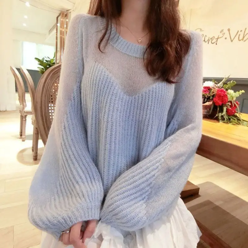 Knitted Sweaters for Women Loose Pink Coquette Round O Neck Splicing Female Pullover Offers Attractive Winter 2024 Long Sleeve