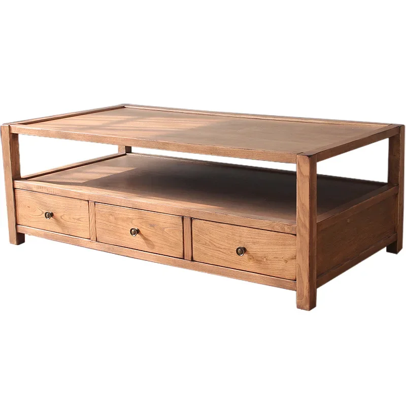 

LXAmerican country retro oak old square double coffee table living room solid wood
