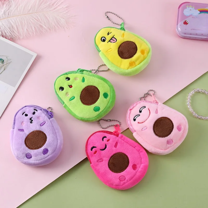 Avocado Small Cartoon Coin Purse Children's Cute Plush Schoolbag Pendant Kids Key Case Bag Money Boys Girls Gift Mini Handbag