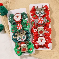 4Pcs/Set Baby Girls Christmas Bows Hair Clips for Kids Funny Ribbon Bowknot Hairpin Snowman Headwear Hair Accessories Gifts