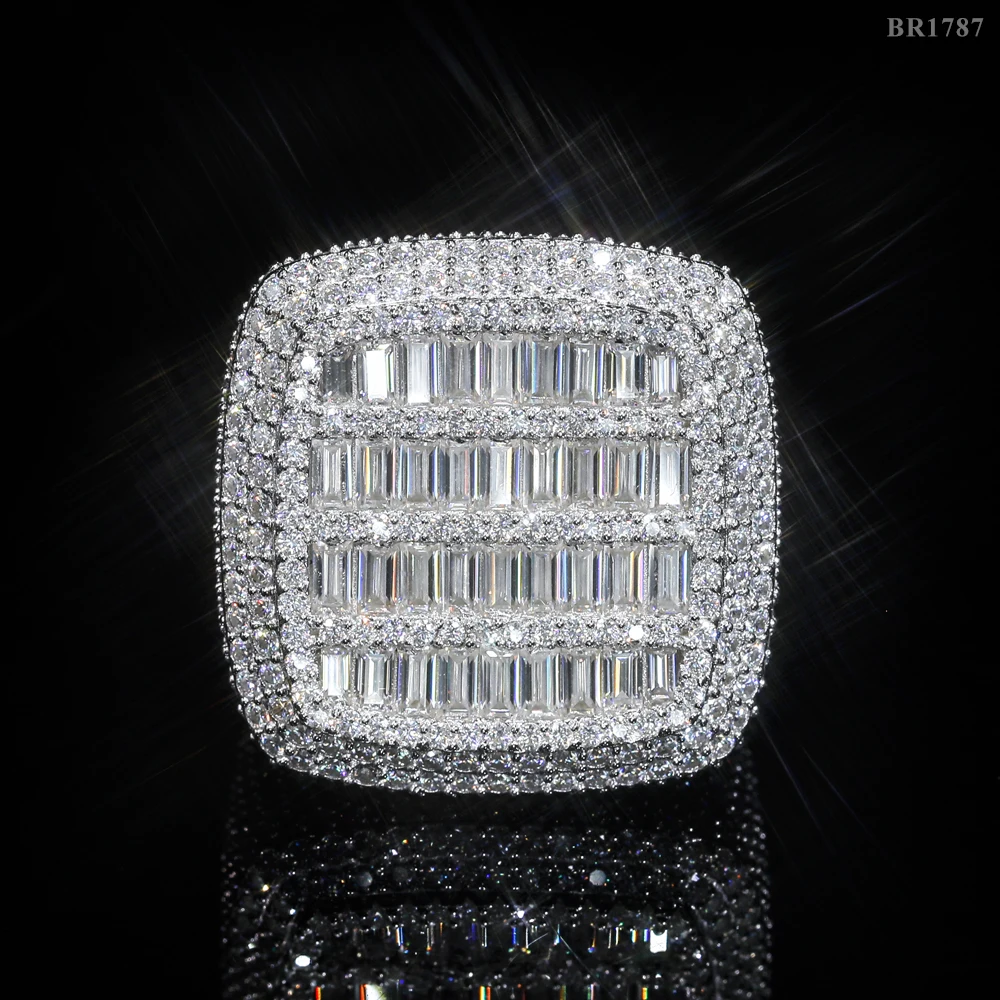 

European And American New 925 Silver With D Color vvs Rectangular Moissanite Ring For Men And Women Rings Ins Fashion Trend Full