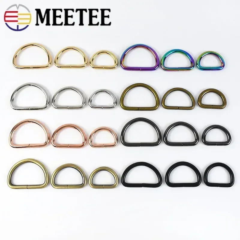 Meetee 20Pcs 13-50mm Metal D Ring Buckle Backpack Webbing Clasp Bag Strap Hooks Garment Belt Buckles DIY Leather Craft Accessory