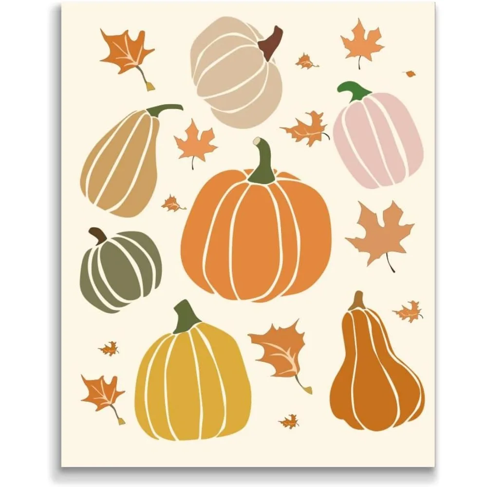 1 Pc Pumpkin Wall Art Prints Harvest Theme Maple Leaves Pumpkins Fall Thanksgiving Poster Unframed Autumn Farmhouse Wall Decor