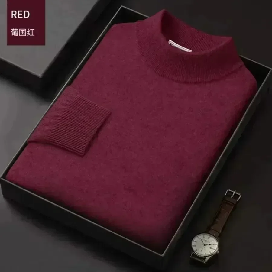 Nuevo 2025 suéter de lana pura de 100% con cuello simulado para hombre, Tops, suéter de cachemira para otoño e invierno, jersey para hombre, suéter cálido de punto para hombre