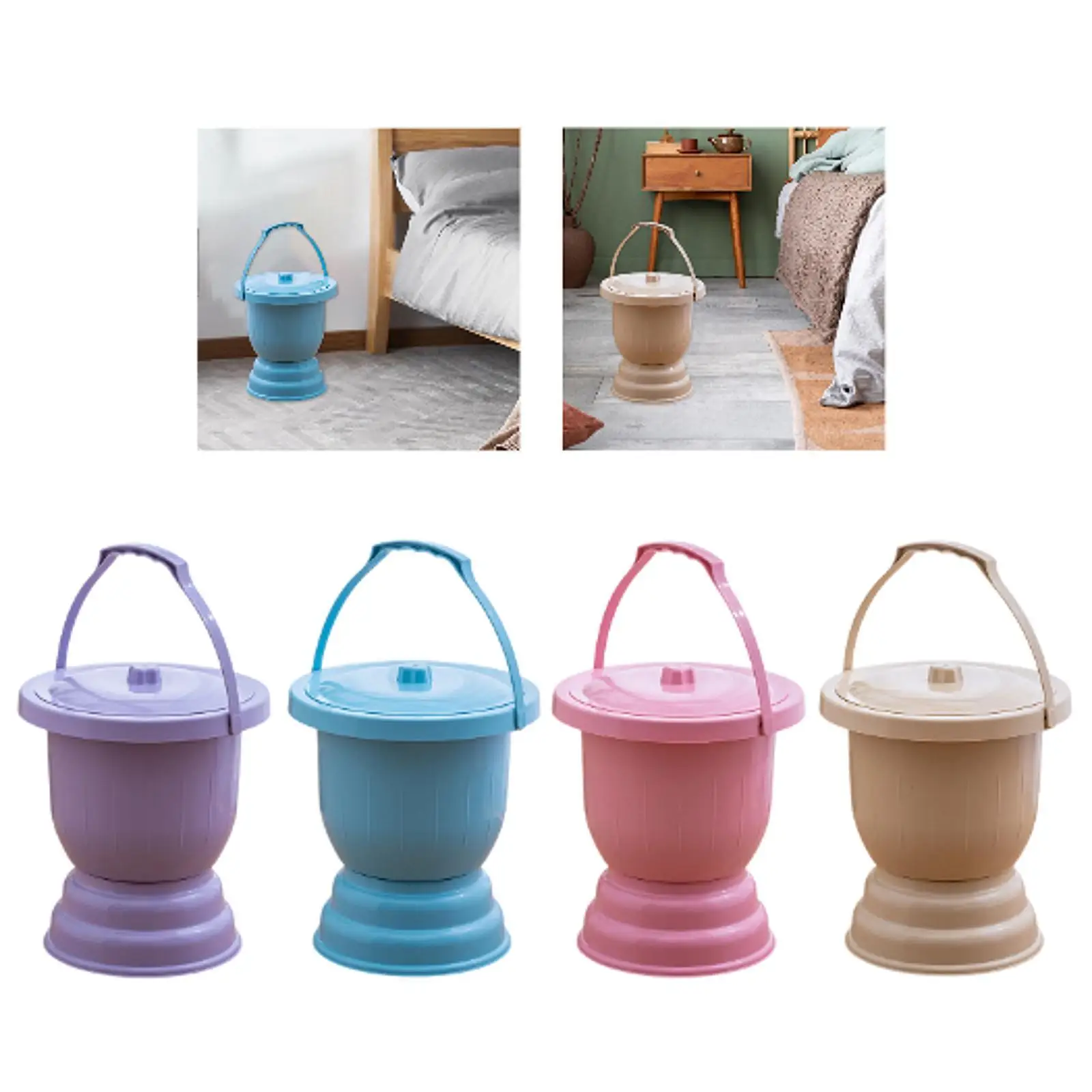 Chamber Pot Household Bedpan Handheld Spittoon with Lid for Car Travel Woman