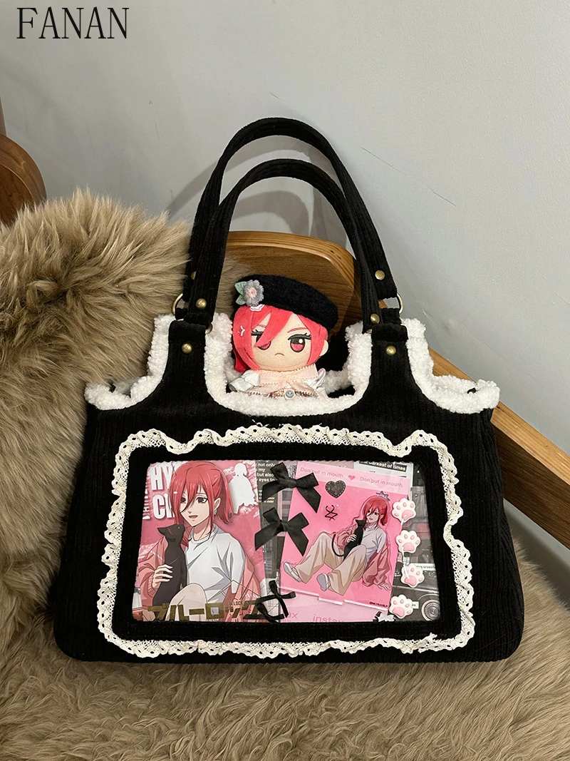 

Lolita Style Women's Handbags Original Corduroy Satin Ribbon Animal Cow Daily Shoulder Bag Fashion Hand Bags for Lady