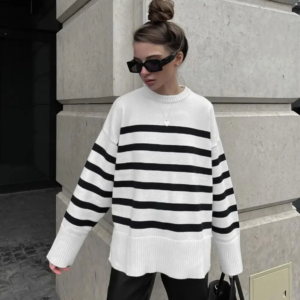 

Wish European American Loose Striped Sweater Women's Fashion Knitwear Comfortable Soft Material Top