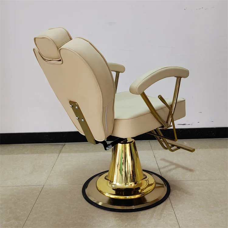 Barbershop Furniture Salon Set Sillas De Professional Salon Hairdressing Recliner Styling Barber Chair With Gold Base