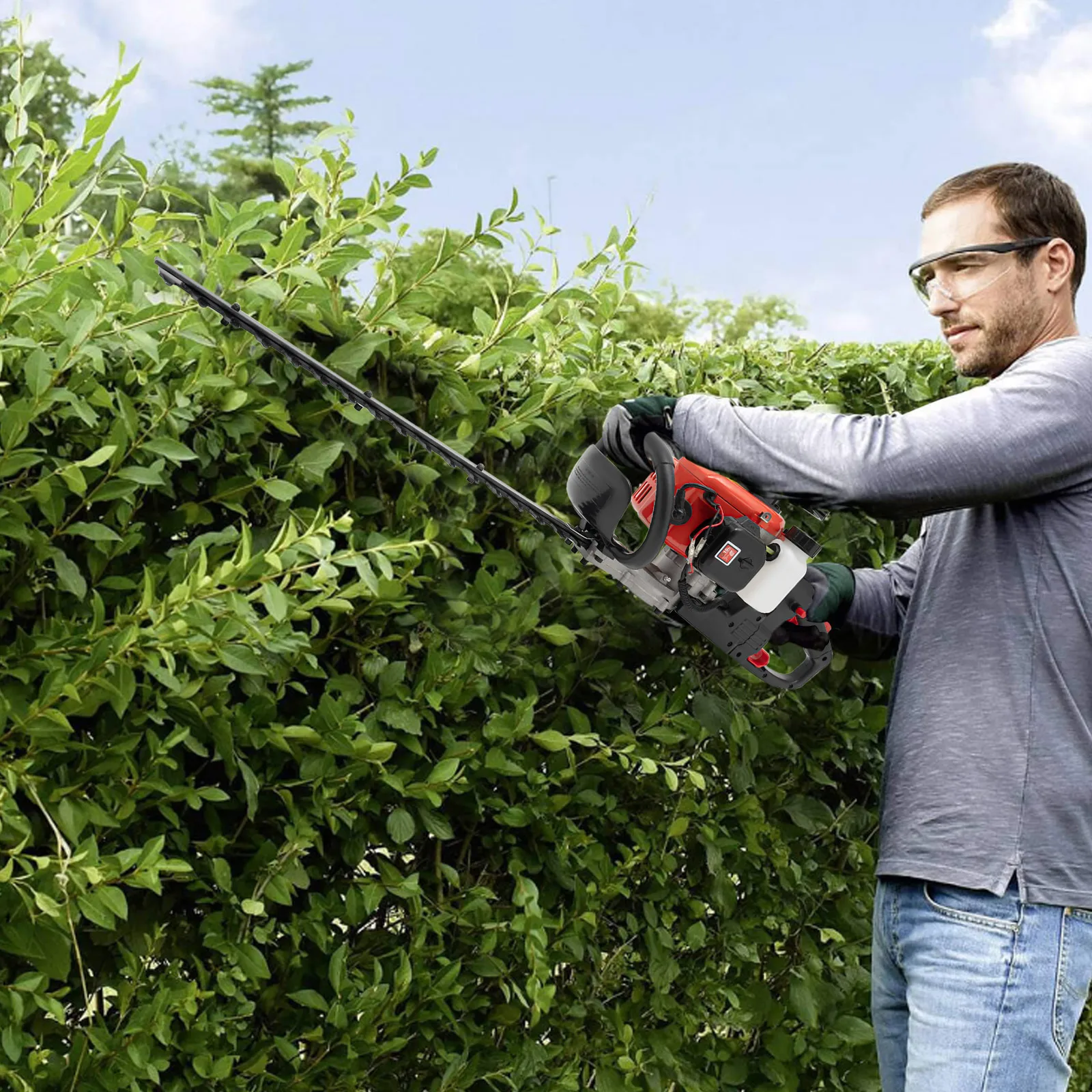 Petrol Hedge Trimmer 65cm 22.5cc Lightweight 2-Stroke Engine 90° Rotating Handle with a maximum cutting diameter of 25.59in