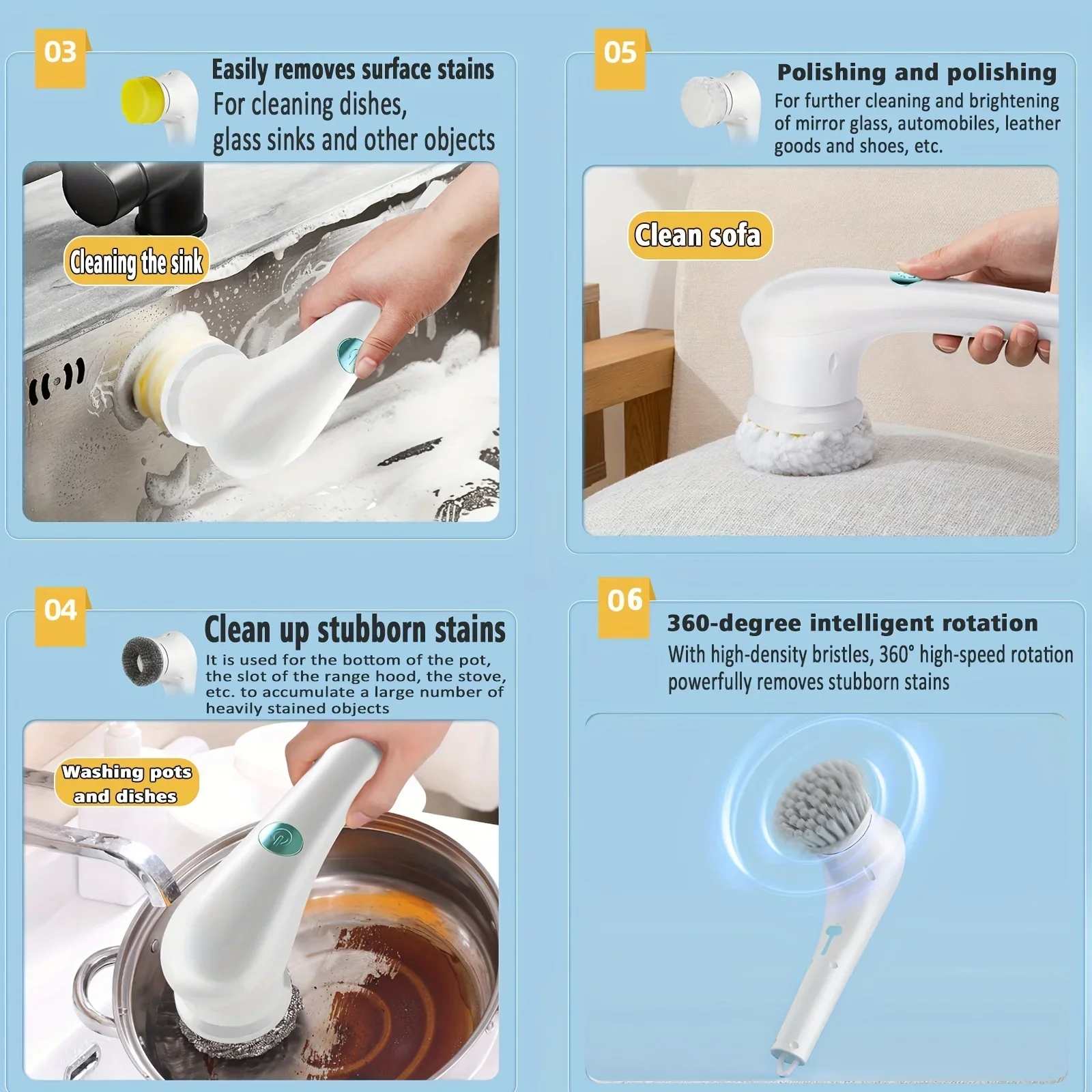 5-in-1Multifunctional Electric Cleaning Brush usb charging Bathroom Wash Brush Kitchen Cleaning Tool Dishwashing Brush